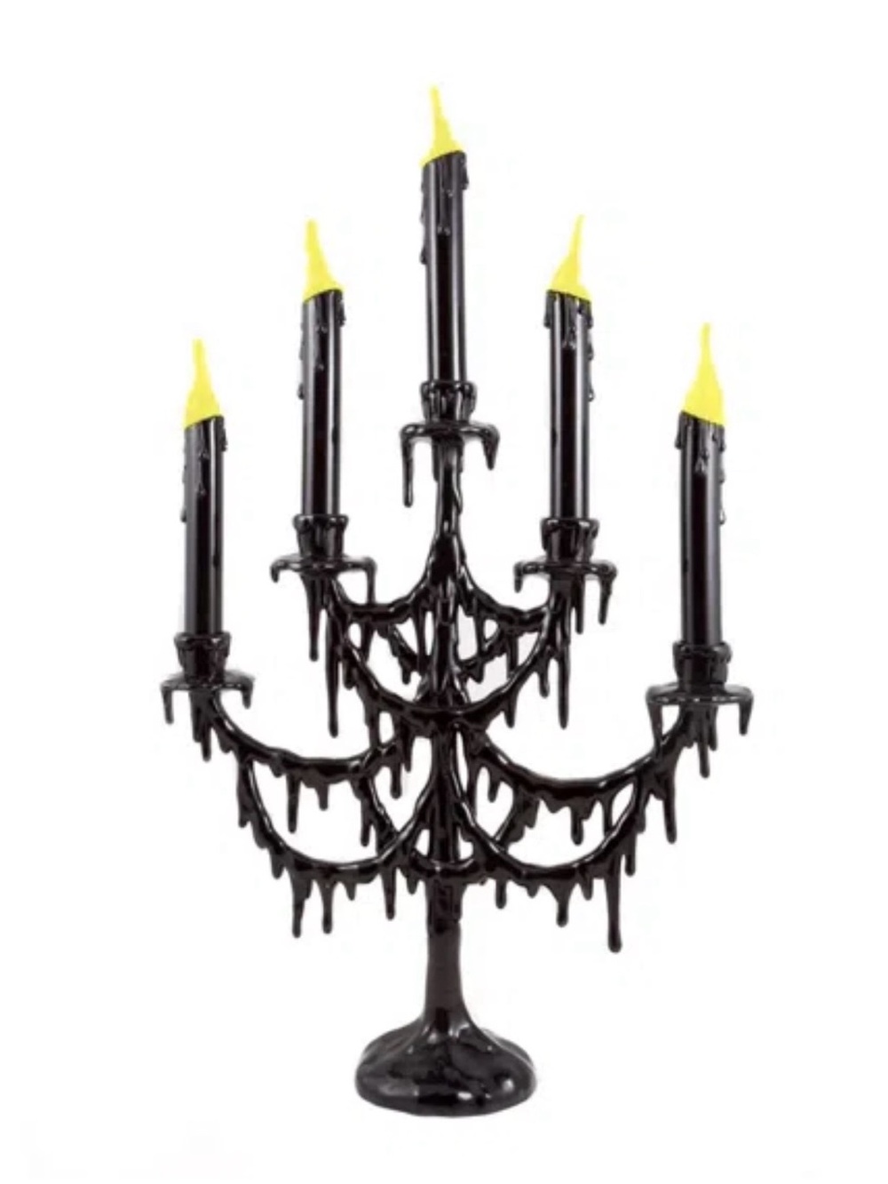 Vintage MCM Victorian Goth Black Drip Glaze 5 Arm Light up Candelabra RARE Dis